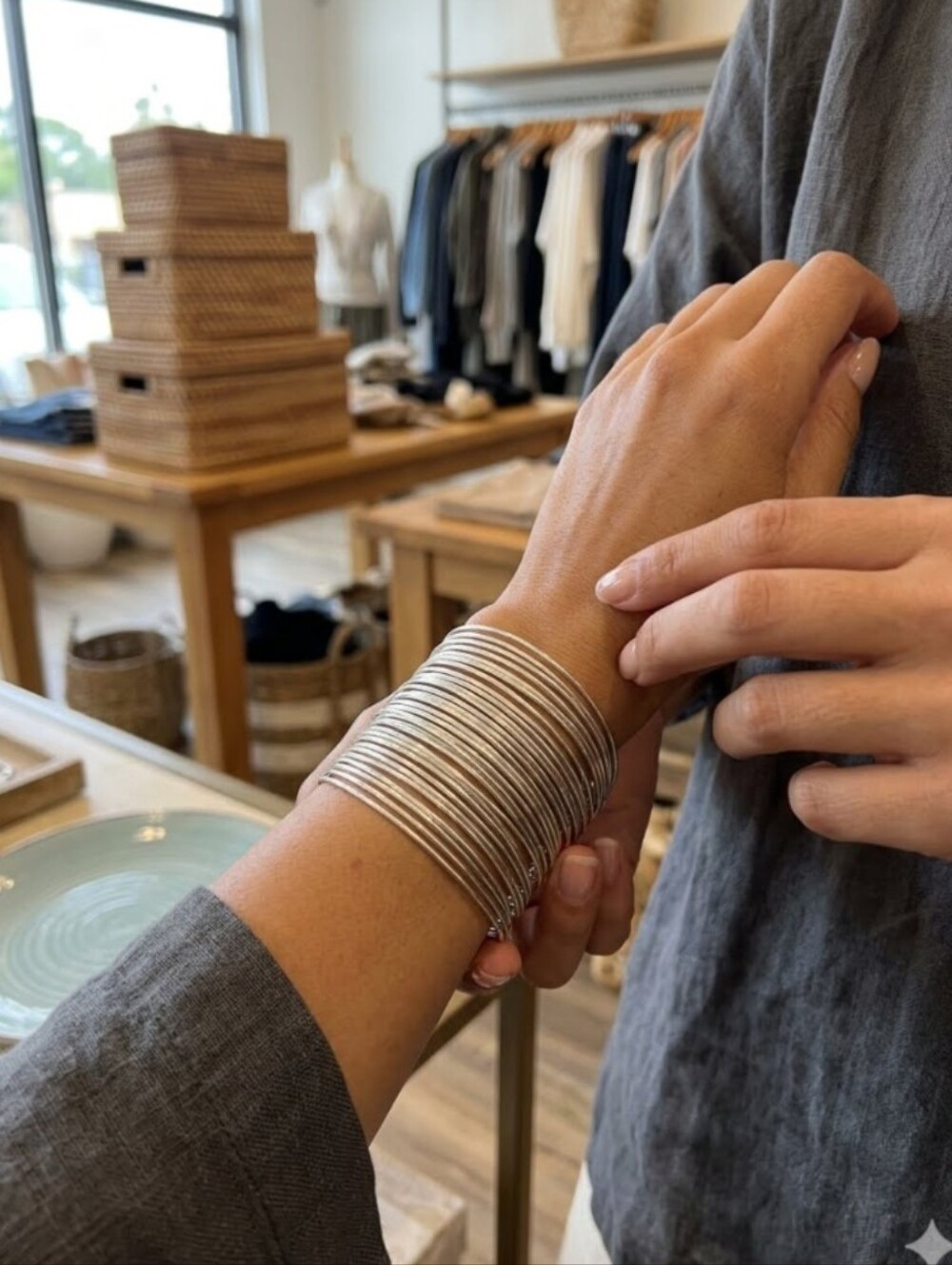 Statement Wire Cuff Silver Tone